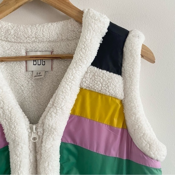 Bdg Vibrant Green Nylon Sherpa V Neck Winter Zip Vest - Picture 7 of 16